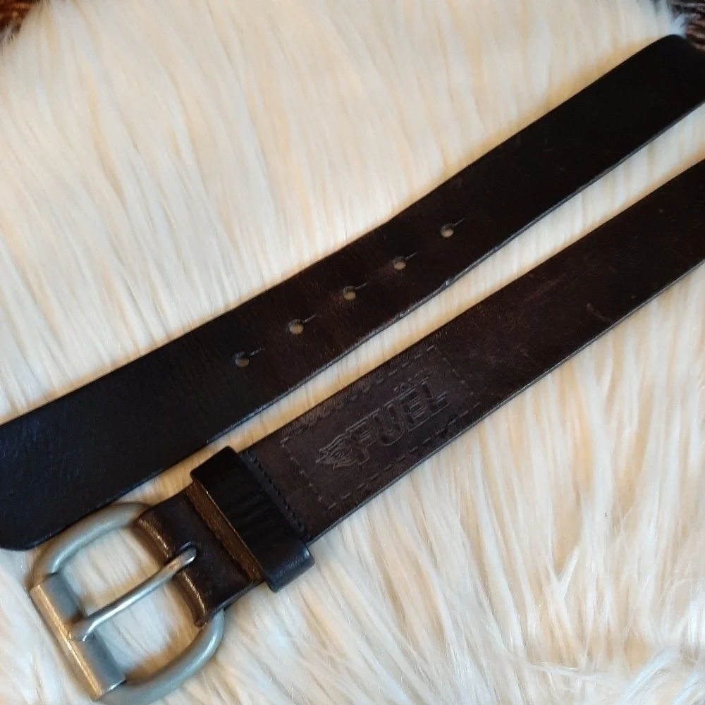 Fossil Fuel Distressed Brown Leather Belt Unisex Men's 34 Women's Brass Boho